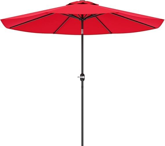 Greesum 9FT Patio Umbrella with Push Button Tilt and Crank, Outdoor Table Umbrella with 8 Sturdy Ribs, Market Table Parasol for Garden, Lawn, Backyard & Pool, Without Base, Red