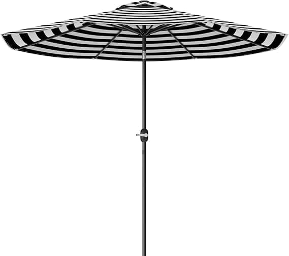 Greesum 9FT Patio Umbrella with Push Button Tilt and Crank, Outdoor Table Umbrella with 8 Sturdy Ribs, Market Table Parasol for Garden, Lawn, Backyard & Pool, Without Base, Black and White