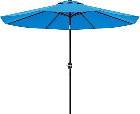 Greesum 9FT Patio Umbrella with Push Button Tilt and Crank, Outdoor Table Umbrella with 8 Sturdy Ribs, Market Table Parasol for Garden, Lawn, Backyard & Pool, Without Base, Light Blue