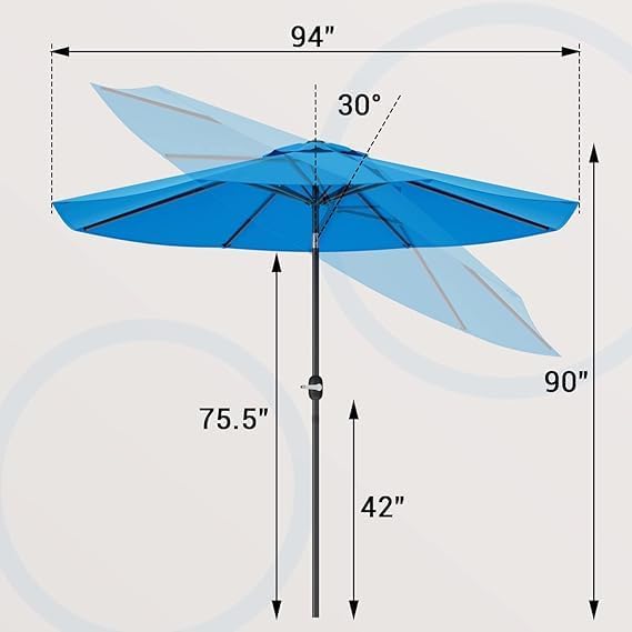 Greesum 9FT Patio Umbrella with Push Button Tilt and Crank, Outdoor Table Umbrella with 8 Sturdy Ribs, Market Table Parasol for Garden, Lawn, Backyard & Pool, Without Base, Light Blue
