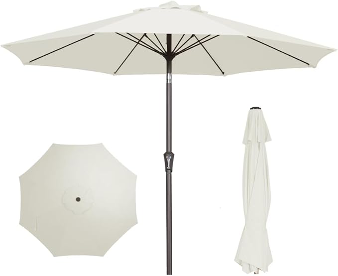 PatioKingdom 9FT Patio Outdoor Umbrella-UPF 50+ Sun Shade with Wind Vent, Push-Button Tilt & Smooth Crank Lift, Rust-Resistant Fiberglass Frame for Garden, Backyard,Yard