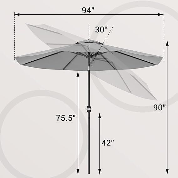 Greesum 9FT Patio Umbrella with Push Button Tilt and Crank, Outdoor Table Umbrella with 8 Sturdy Ribs, Market Table Parasol for Garden, Lawn, Backyard & Pool, Without Base, Gray