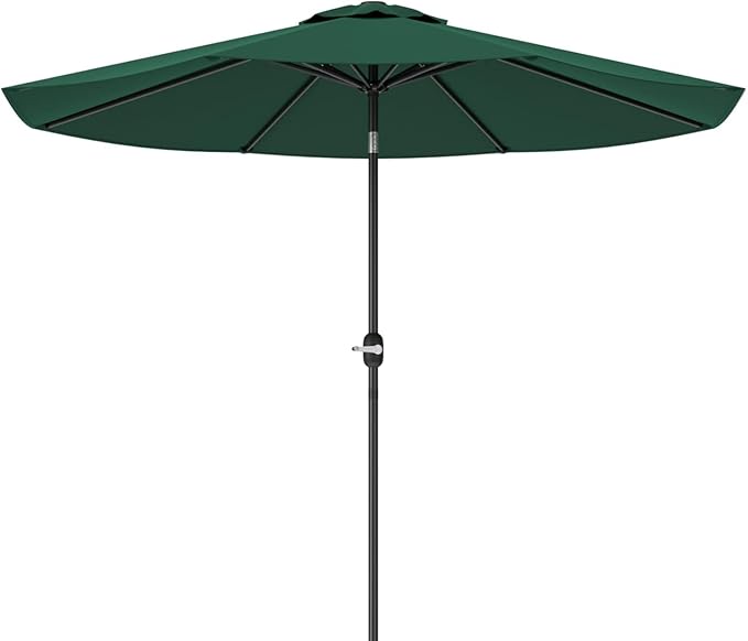 Greesum 9FT Patio Umbrella with Push Button Tilt and Crank, Outdoor Table Umbrella with 8 Sturdy Ribs, Market Table Parasol for Garden, Lawn, Backyard & Pool, Without Base, Green