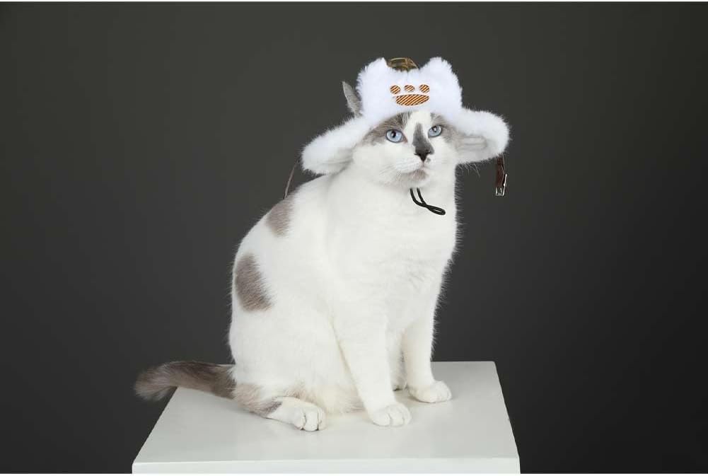 Newcos Monster Wilds Hunter Airu Costume for Cats Cosplay Pet Supplies Costume Accessories Hat Cap Halloween Suit White (Cats Hat, Medium(30-33cm))