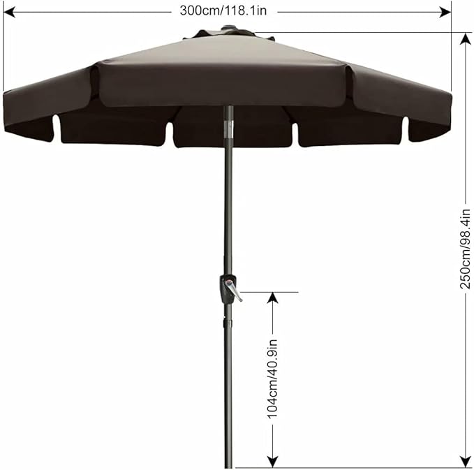 ABCCANOPY Patio Umbrella 10ft, Outdoor Table Umbrella with Push Button Tilt and Crank, 8 Ribs Umbrella for Patio Pool Garden Deck (Brown)