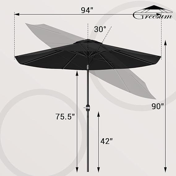 Greesum 9FT Patio Umbrella with Push Button Tilt and Crank, Outdoor Table Umbrella with 8 Sturdy Ribs, Market Table Parasol for Garden, Lawn, Backyard & Pool, Without Base, Black