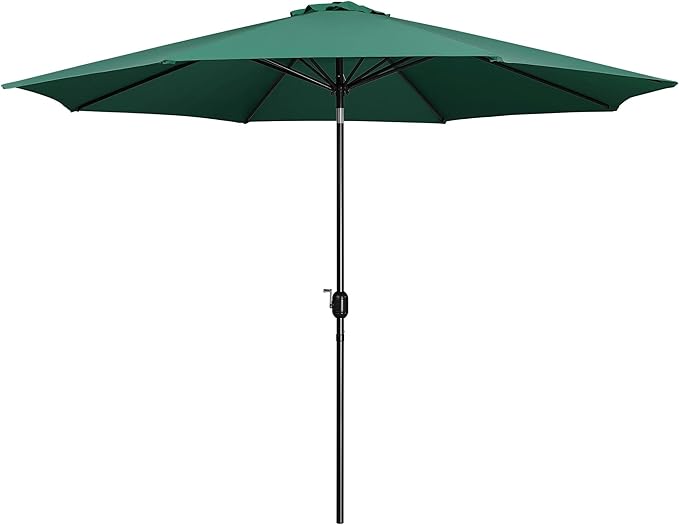 Yaheetech 11FT Patio Umbrella Outdoor Market Table Umbrella with Push Button Tilt & Crank for Garden/Lawn/Deck/Backyard/Pool/Beach, 8 Ribs, Dark Green