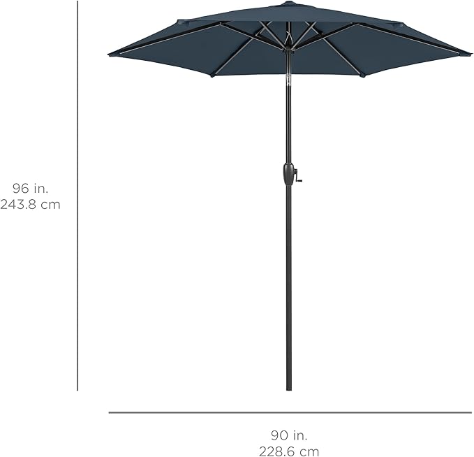 Best Choice Products 7.5ft Heavy-Duty Round Outdoor Market Table Patio Umbrella w/Steel Pole, Push Button Tilt, Easy Crank Lift - Slate Blue