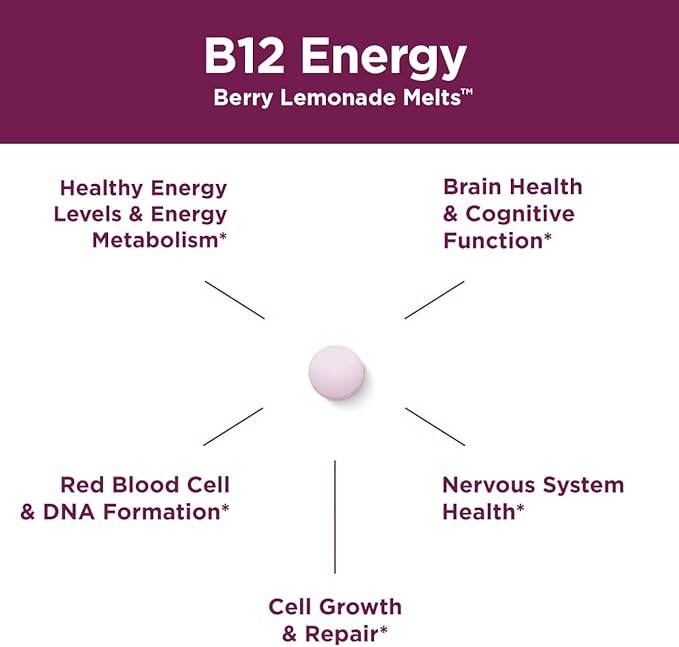 Purity Products B-12 Energy Berry Lemonade Melt w/Super Fruits Methylcobalamin B12 - Vitamins B6, D3, Folic Acid and Biotin - High Absorption MecobalActive B 12-30 Melting Tablets