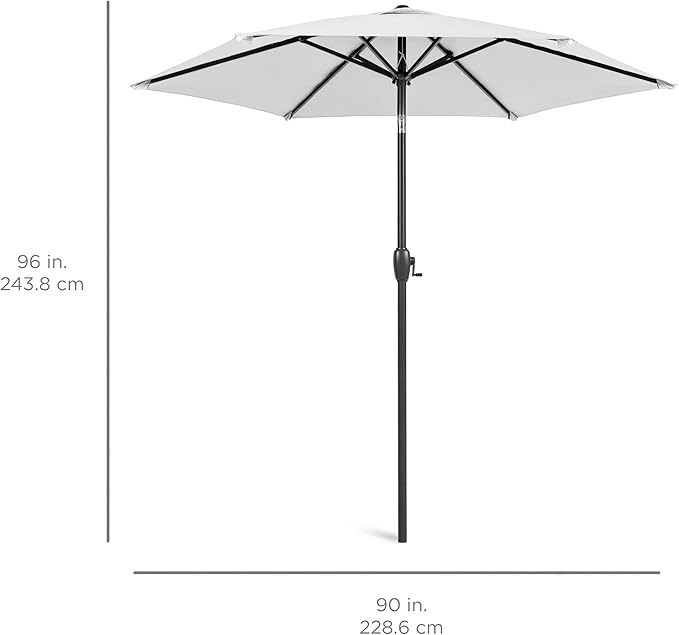 Best Choice Products 7.5ft Heavy-Duty Round Outdoor Market Table Patio Umbrella w/Steel Pole, Push Button Tilt, Easy Crank Lift - Fog Gray