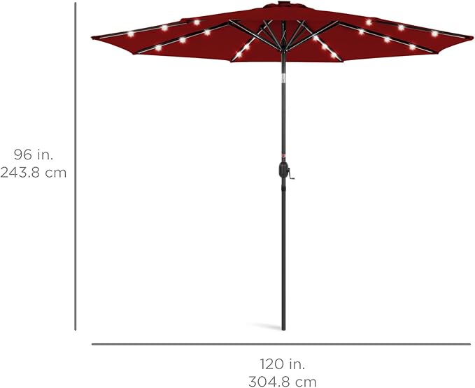 Best Choice Products 10ft Solar Polyester LED Lighted Patio Umbrella w/Tilt Adjustment and UV-Resistant Fabric - Red