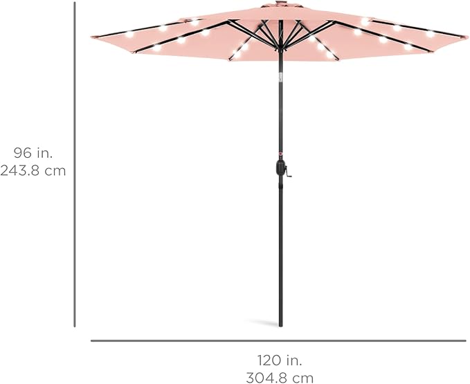Best Choice Products 10ft Solar Polyester LED Lighted Patio Umbrella w/Tilt Adjustment and UV-Resistant Fabric - Rose Quartz