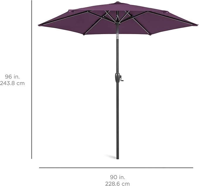 Best Choice Products 7.5ft Heavy-Duty Round Outdoor Market Table Patio Umbrella w/Steel Pole, Push Button Tilt, Easy Crank Lift - Amethyst Purple