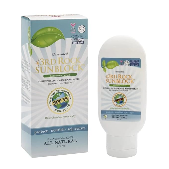 | Sunblock® SunScreen Lotion SPF 35+ | All Natural Organic Zinc Unscented Sunscreen for Sun Protection | All Natural Personal Care (3.3 oz | Single)