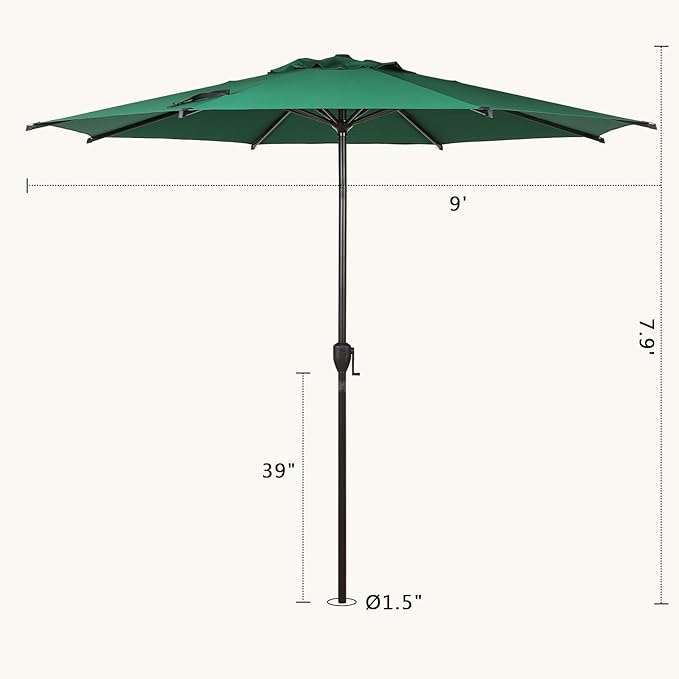 Abba Patio 9FT Lyon Outdoor Patio Umbrella Outdoor Table Umbrella with Push Button Tilt and Crank Market Umbrella 8 Sturdy Ribs UV Protection Waterproof for Garden Deck Backyard Pool Dark Green