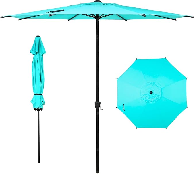 Abba Patio 11FT Lyon Outdoor Patio Umbrella Outdoor Table Umbrella with Push Button Tilt and Crank Market Umbrella 8 Sturdy Ribs UV Protection Waterproof for Garden Deck Backyard Pool Light Blue