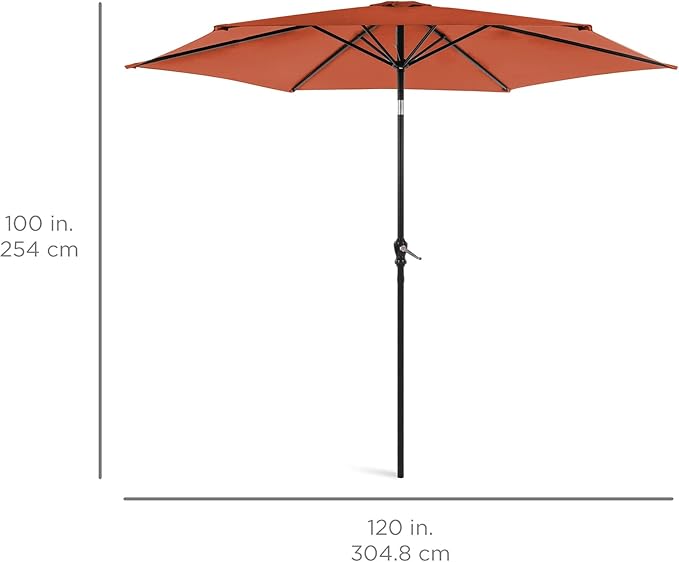Best Choice Products 10ft Outdoor Steel Polyester Market Patio Umbrella w/Crank, Easy Push Button, Tilt, Table Compatible - Rust