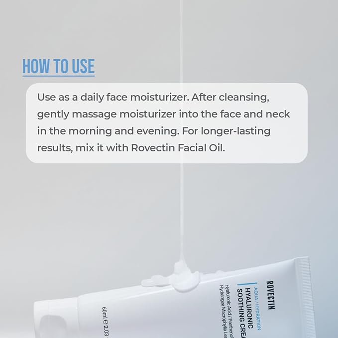 ROVECTIN Aqua Hyaluronic Soothing Cream - Skin Barrier Repair with Ceramide, Hyaluronic Acid, Niacinamide | Intense Hydrating Cream | Fragrance Free, Vegan, Korean Skincare (2.03 fl oz)