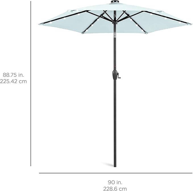 Best Choice Products 7.5ft Outdoor Solar Market Table Patio Umbrella for Deck, Pool w/Tilt, Crank, LED Lights - Baby Blue