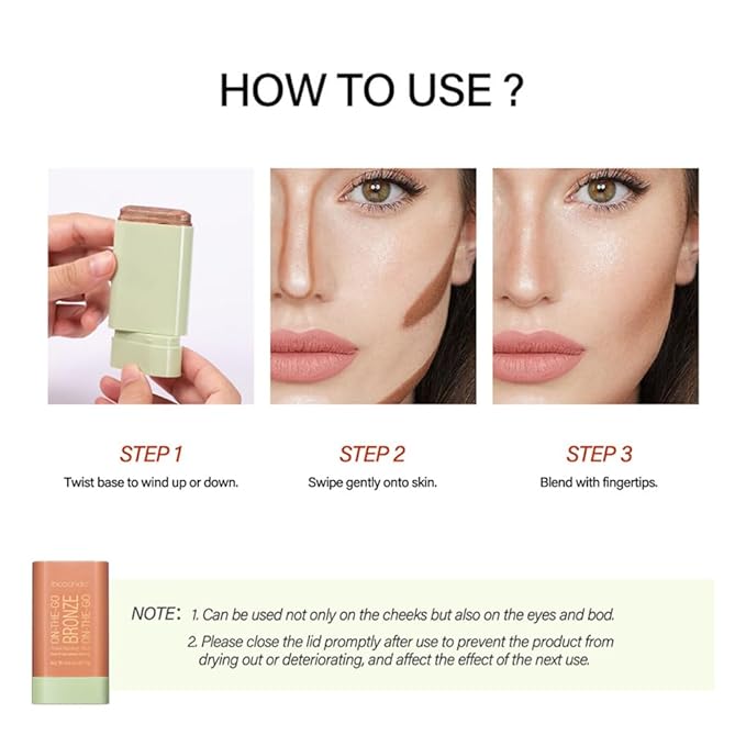 UNYOKE Soft Creamy Highlighter Blush Stick,Smooth Shimmer Bronzer Beach Glow) 6 Oz