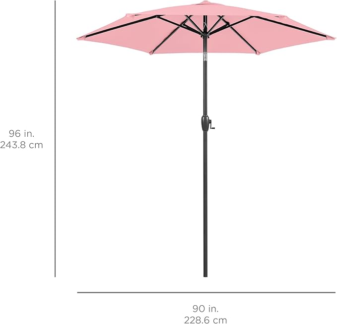 Best Choice Products 7.5ft Heavy-Duty Round Outdoor Market Table Patio Umbrella w/Steel Pole, Push Button Tilt, Easy Crank Lift - Carnation