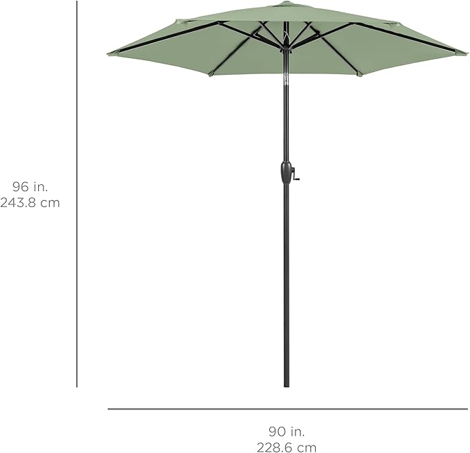 Best Choice Products 7.5ft Heavy-Duty Round Outdoor Market Table Patio Umbrella w/Steel Pole, Push Button Tilt, Easy Crank Lift - Sage Green