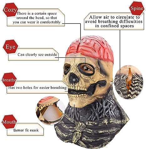 Halloween Skull Mask,Scary Full Head Skeleton Headgear,Realistic Cosplay Latex Horror Creepy Biochemical Mask for Adults Costume Party
