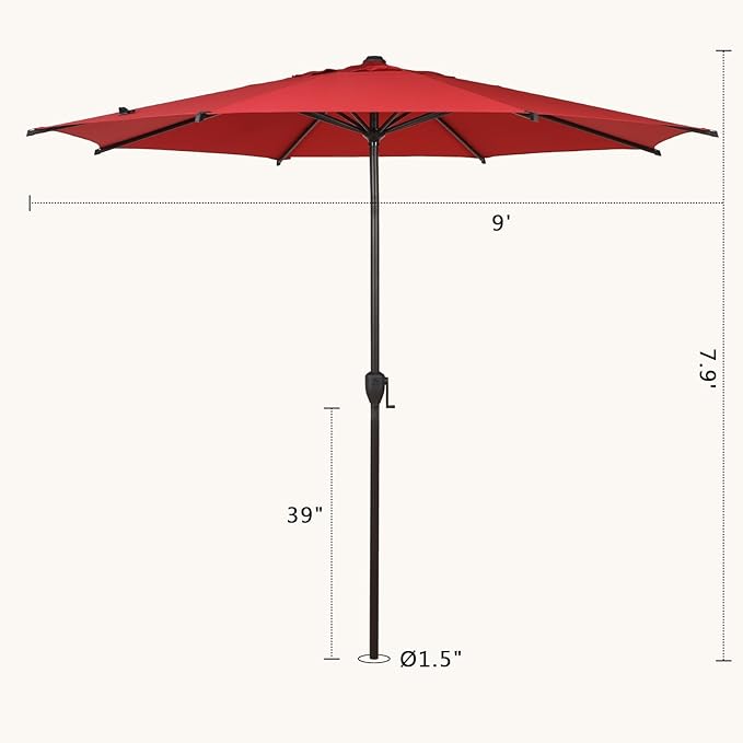 Abba Patio 9FT Lyon Outdoor Patio Umbrella Outdoor Table Umbrella with Push Button Tilt and Crank Market Umbrella 8 Sturdy Ribs UV Protection Waterproof for Garden Deck Backyard Pool Dark Red