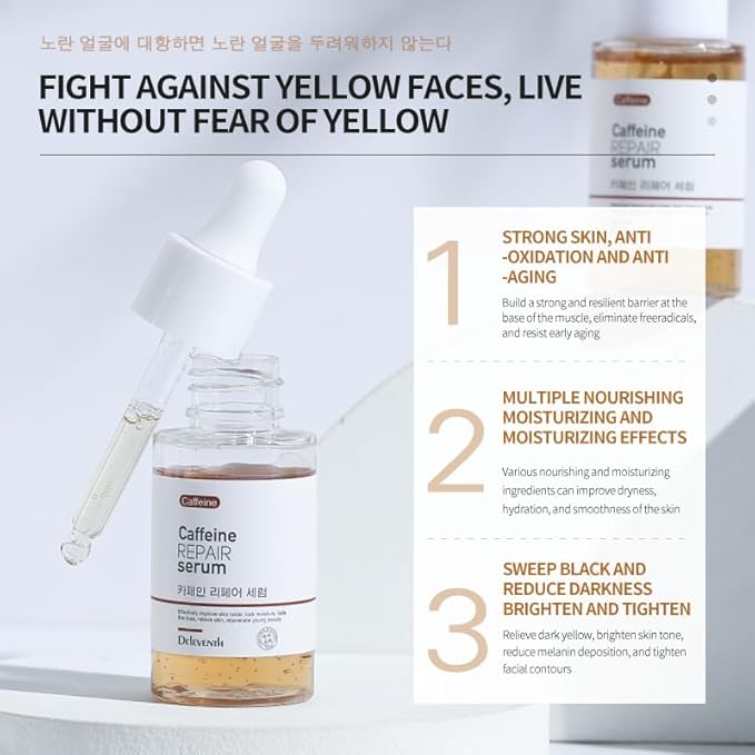 DEleventh Korea Caffeine Face Serum 37ml / Anti-Aging & Anti-Oxidation, Repair and Rejuvenate for Youthful Beauty, Improve Skin Luster, Lock Moisture, Fade Fine Lines, Relieve and Revitalize Your Skin