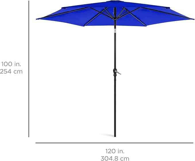 Best Choice Products 10ft Outdoor Steel Polyester Market Patio Umbrella w/Crank, Easy Push Button, Tilt, Table Compatible - Resort Blue