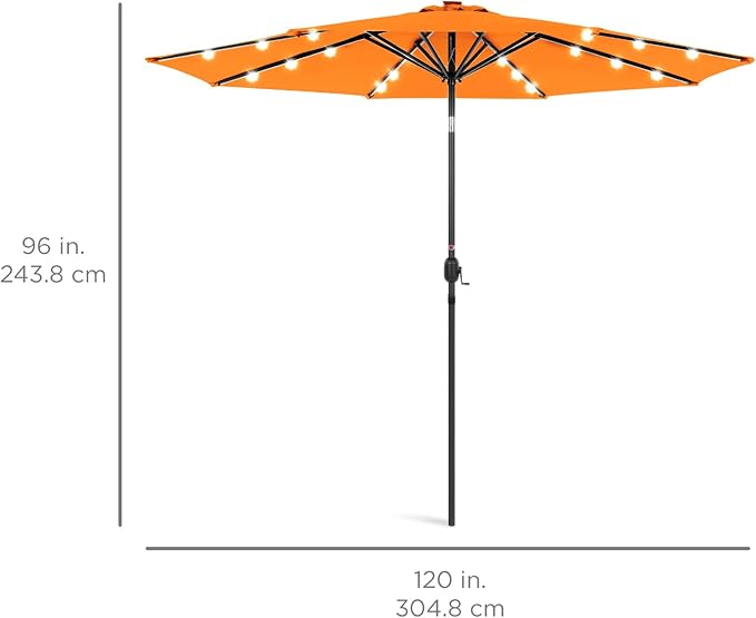 Best Choice Products 10ft Solar Polyester LED Lighted Patio Umbrella w/Tilt Adjustment and UV-Resistant Fabric - Orange