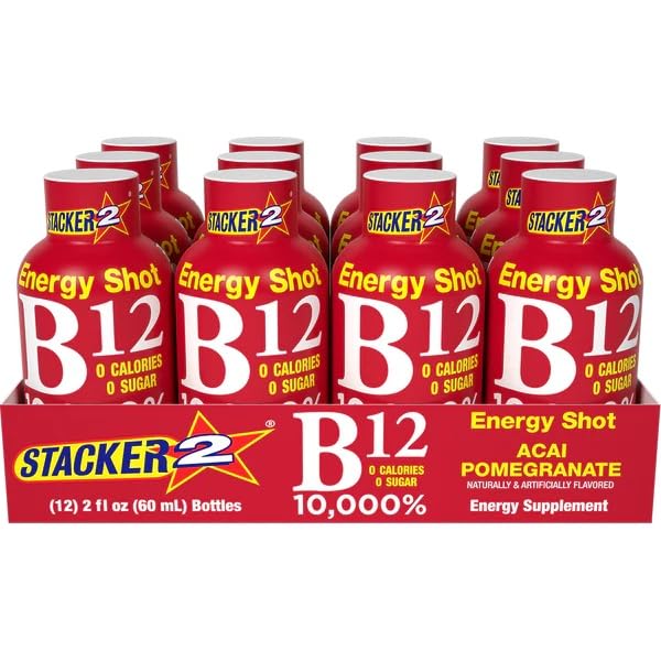 Stacker 2 Vitamin B Complex B12 B6 B3 Liquid Energy Shots - Vegansafe & Vegan Cyanocobalamin, 10,000% DRV - B-6 Pyridoxine 40mg - B3 Niacinamide (Niacin) 20mg Bundle Pack (2oz, Pack of 24)