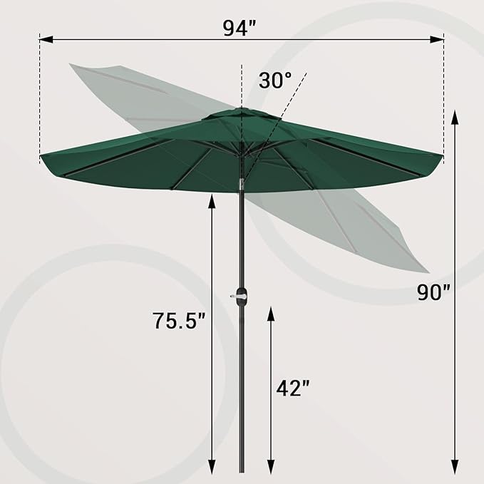 Greesum 9FT Patio Umbrella with Push Button Tilt and Crank, Outdoor Table Umbrella with 8 Sturdy Ribs, Market Table Parasol for Garden, Lawn, Backyard & Pool, Without Base, Green