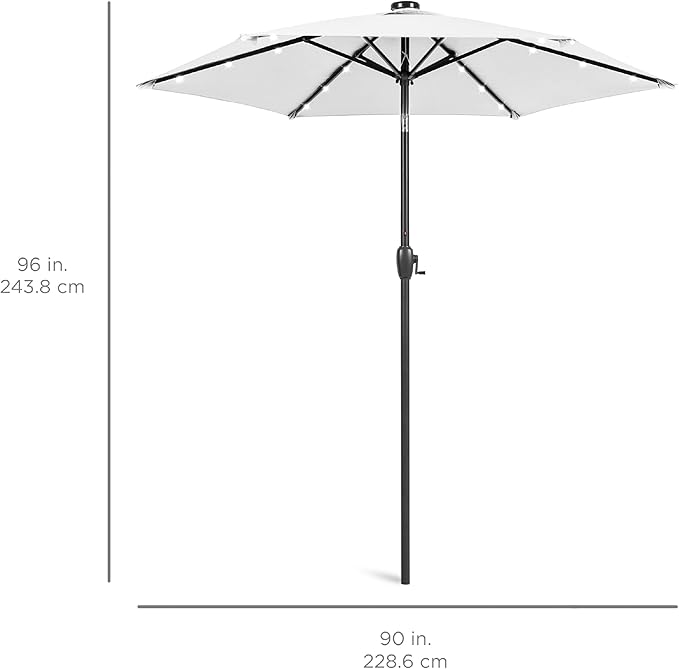 Best Choice Products 7.5ft Outdoor Solar Market Table Patio Umbrella for Deck, Pool w/Tilt, Crank, LED Lights - Bright White