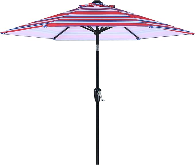 ABCCANOPY 7.5FT Outdoor Patio Umbrella, UV Protection Table Umbrella w/Crank for Easy Set Up, Suitable for Garden, Lawn, Deck & Backyard (Dark Blue Red Stripe)