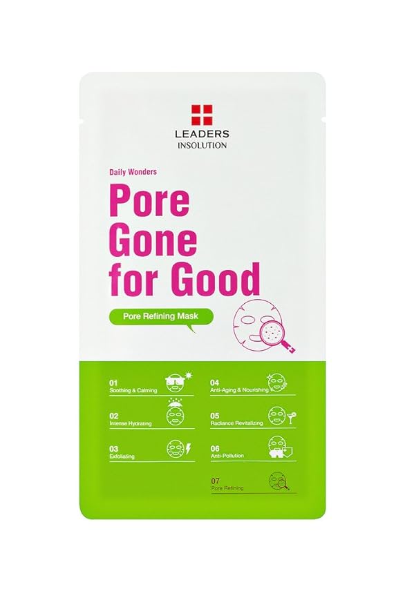 Leaders Insolution Daily Wonders Pore Gone for Good Facial Mask Sheet Pore Minimizing Acne Care Korean Skincare (10 Sheets)