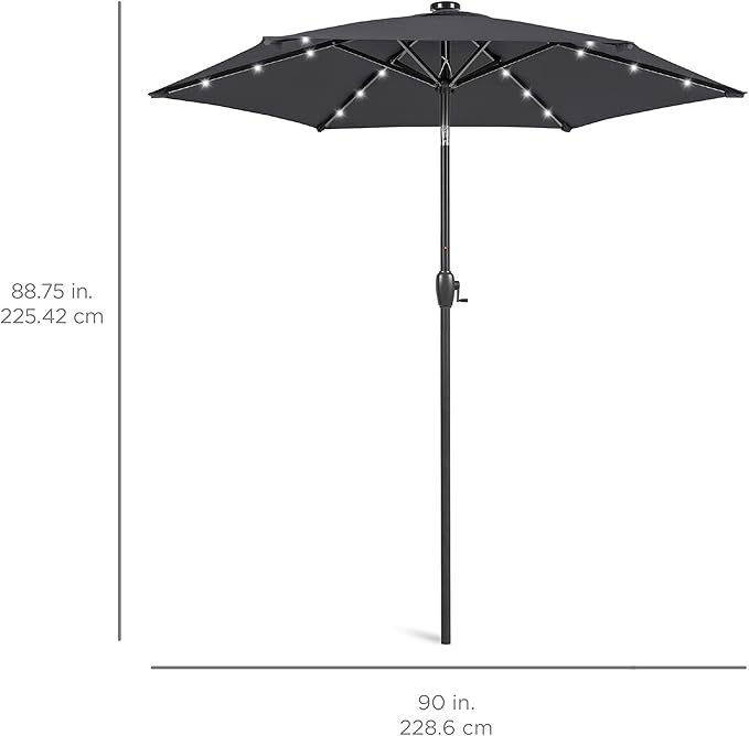 Best Choice Products 7.5ft Outdoor Solar Market Table Patio Umbrella for Deck, Pool w/Tilt, Crank, LED Lights - Gray