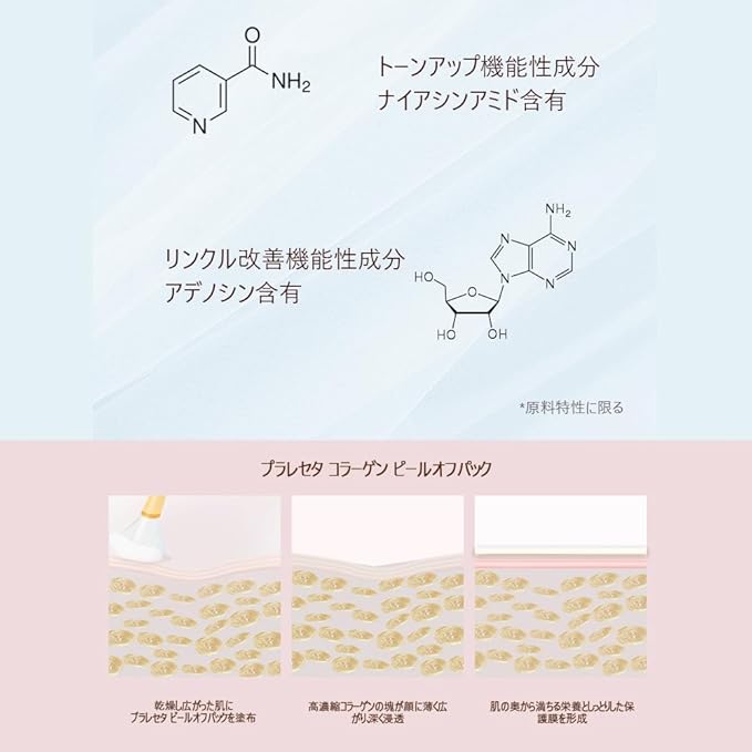 PLARECETA Placenta Collagen Peel Off Mask, Korean Skin Care, Improve Elasticity, Hydrating & Glow, Clinically Tested All Skin Types, 2.07 Fl Oz