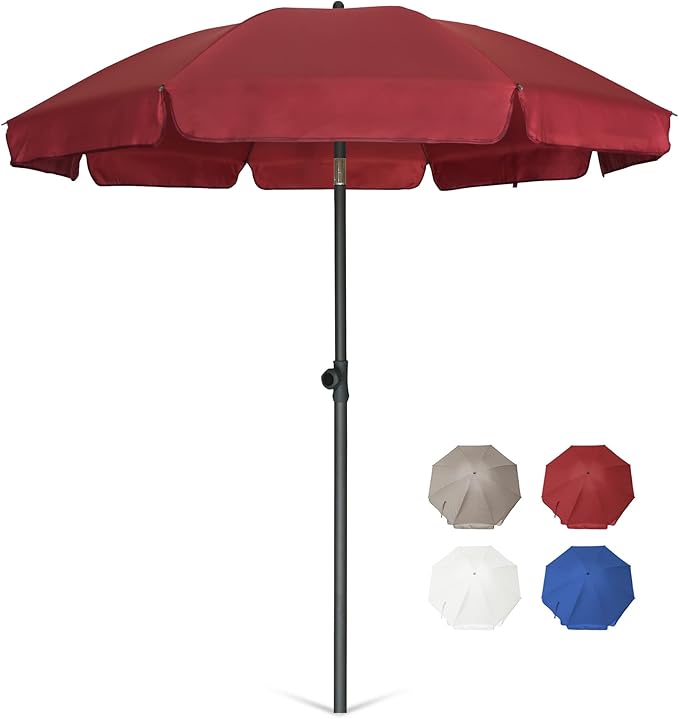AMMSUN Patio Umbrella, 6.5 ft Outdoor Table Umbrella with Tilt Steel Pole, UPF50+ Protection, Great for Outdoor Garden Backyard, Maroon
