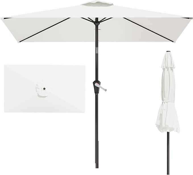 6.5' x 10' Rectangular Patio Umbrellas for Outdoor, Outdoor Table Umbrella, Large Outdoor Patio Umbrellas with 6 Sturdy Ribs for Market, Garden, Pool (Cream-white)
