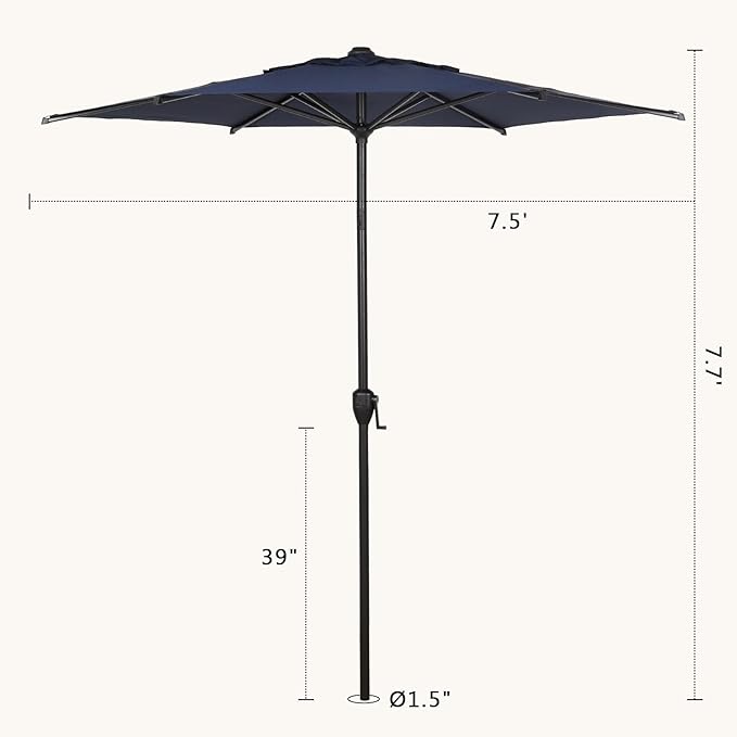 Abba Patio 7.5FT Lyon Outdoor Patio Umbrella Outdoor Table Umbrella with Push Button Tilt and Crank Market Umbrella 6 Sturdy Ribs UV Protection Waterproof for Garden Deck Backyard Pool Dark Blue.