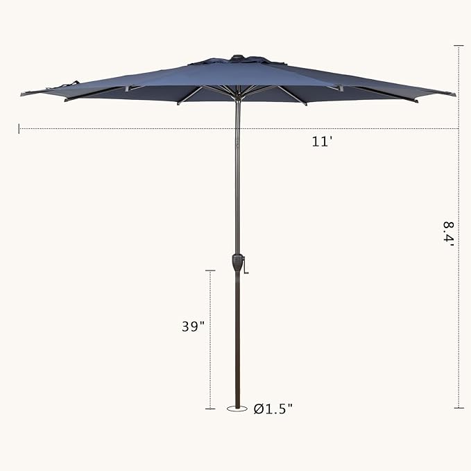Abba Patio 11FT Lyon Outdoor Patio Umbrella Outdoor Table Umbrella with Push Button Tilt and Crank Market Umbrella 8 Sturdy Ribs UV Protection Waterproof for Garden Deck Backyard Pool Dark Blue