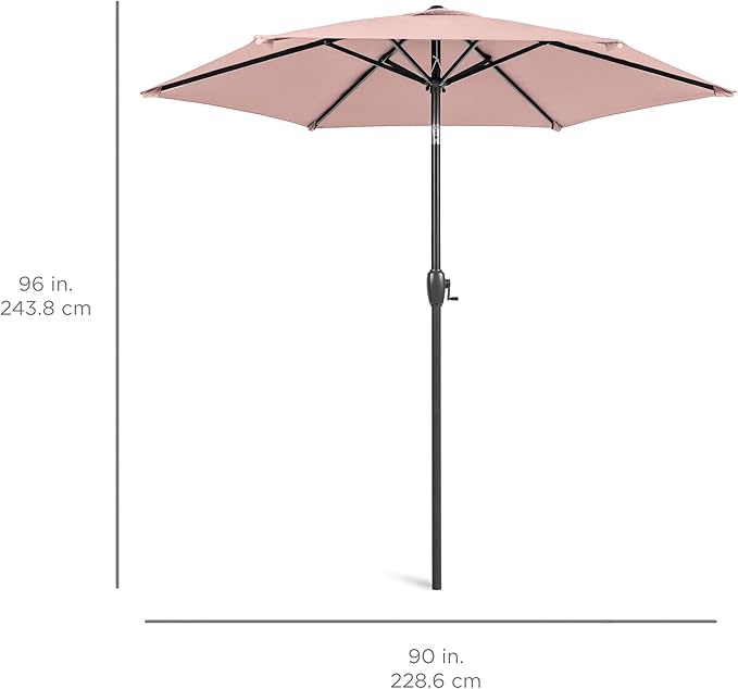 Best Choice Products 7.5ft Heavy-Duty Round Outdoor Market Table Patio Umbrella w/Steel Pole, Push Button Tilt, Easy Crank Lift - Rose Quartz