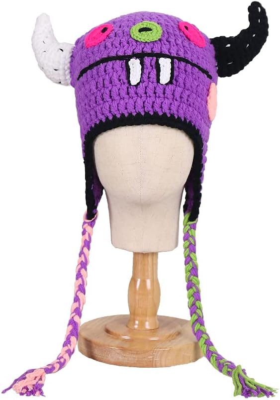 Girls Knitted Hat Women Kids Funny Monster Handmade Knitted Winter Beanie Hat with Ear Flap…