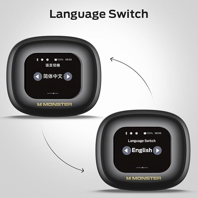 Monster Open Touch Pro 100 Wireless Earbuds With Touch Screen, TF Card Support, ENC Clear Talk, Multiple EQ Modes, Comfort Earhooks, IPX5, 30H Playback