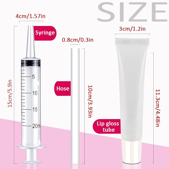 AMORIX 50PCS Lip Gloss Tubes 20ml White Cap Lip Gloss Containers Empty Refillable Cosmetic Squeeze Lipgloss Tubes + 2 x 20ml Syringes Tag Labels for DIY Lip Gloss Base Glitter