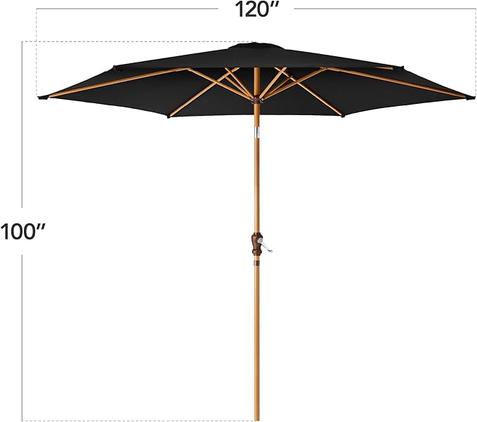 Best Choice Products 10ft Market Umbrella, Outdoor Sun Shade for Backyard, Deck, Poolside, Table w/Woodgrain Pattern, Easy Tilt & Crank - Black