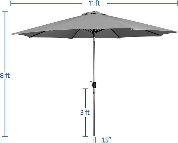 Yaheetech Patio Umbrella, 11FT Outdoor Table Market Umbrella with Push Button Tilt and Crank, Yard Umbrella with 8 Sturdy Ribs for Garden, Deck, Backyard, Pool, Gray