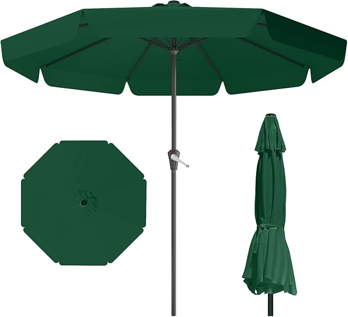 11FT Patio Umbrella Table Market Umbrella w/Crank Outdoor Umbrellas for Garden, Deck, Backyard, Pool and Beach, Dark Green
