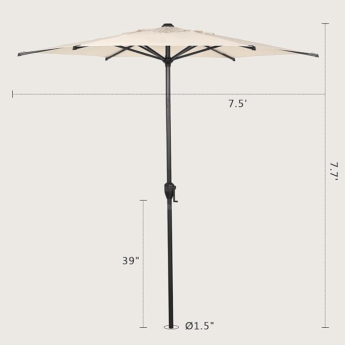 Abba Patio 7.5FT Lyon Outdoor Patio Umbrella Outdoor Table Umbrella with Push Button Tilt and Crank Market Umbrella 6 Sturdy Ribs UV Protection Waterproof for Garden Deck Backyard Pool Beige